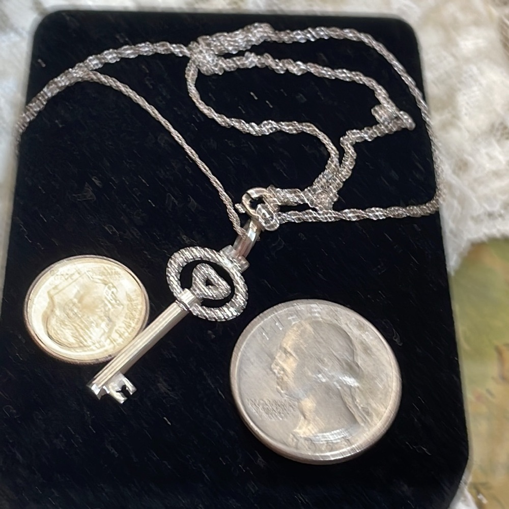 Sterling Diamond Key Pendant Necklace - Picture 5 of 8